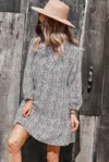 Fashnzfab Animal Print Button Down A Line Lantem Sleeve Dress