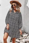 Fashnzfab Animal Print Button Down A Line Lantem Sleeve Dress
