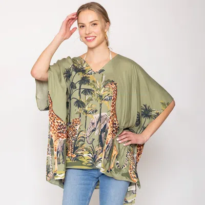 Fashnzfab Animal Print Cover Up Poncho In Green