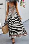 Fashnzfab Animal Print Halter Deep V Ruffle Maxi Dress