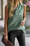 Fashnzfab Animal Print Scarf Collar Sleeveless Loose Top