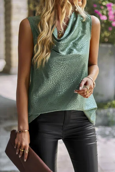 Fashnzfab Animal Print Scarf Collar Sleeveless Loose Top