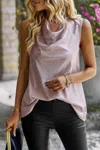 Fashnzfab Animal Print Scarf Collar Sleeveless Loose Top