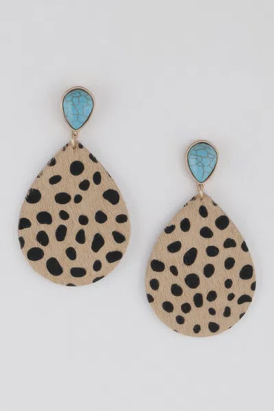 Fashnzfab Animal Print Teardrop Earrings In Beige