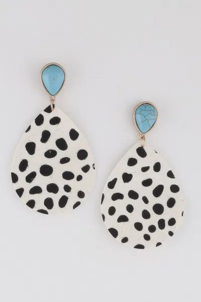 Fashnzfab Animal Print Teardrop Earrings In White