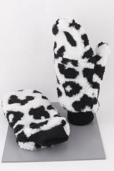 Fashnzfab Animal Print Winter Mittens In White
