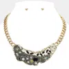 Fashnzfab Animal Printed Fur Sparkly Stone Embellished Bib Necklace In Gold