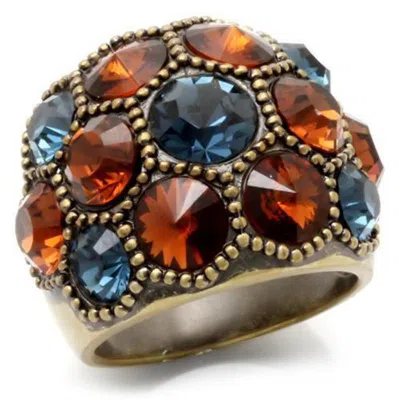 Fashnzfab Antique Copper Brass Ring With Top Grade Crystal In Multi Color
