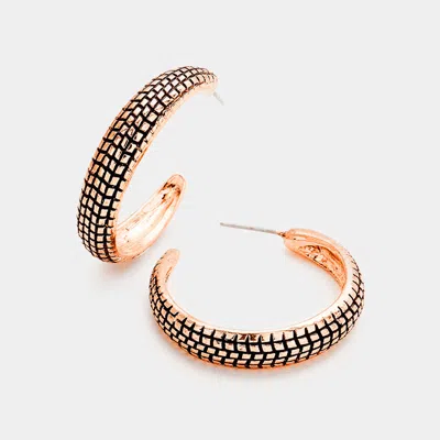 Fashnzfab Antique Embossed Half Metal Hoop Earrings In Gold