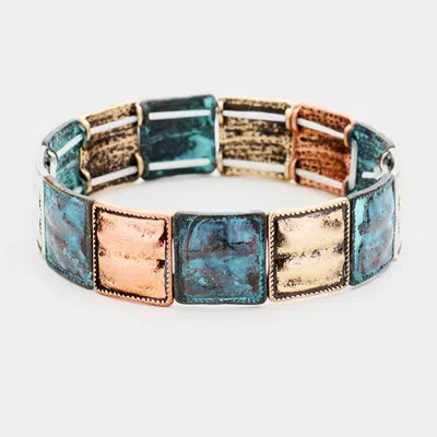 Fashnzfab Antique Embossed Square Metal Stretch Bracelet In Multi