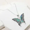 Fashnzfab Antique Metal Abalone Pointed Butterfly Pendant Necklace In Blue