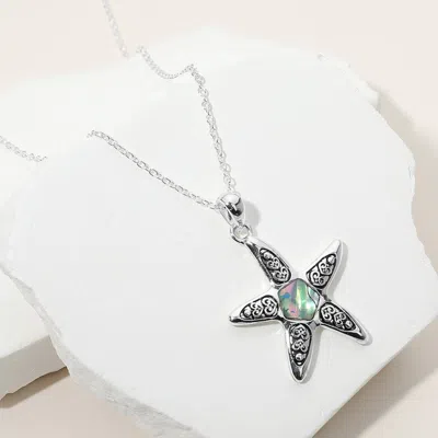 Fashnzfab Antique Metal Abalone Pointed Starfish Pendant Necklace In Multi