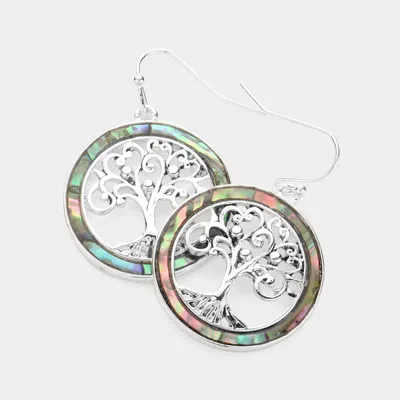 Fashnzfab Antique Metal Abalone Tree Of Life Dangle Earrings - Abalone, Antique Silver In Multi
