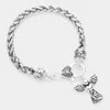 Fashnzfab Antique Metal Angel Cross Charm Bracelet Antique Silver In Multi