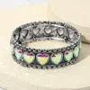 Fashnzfab Antique Metal Boho Heart Stone Accent Stretch Bracelet Ab, Silver Burnished In Metallic