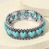 Fashnzfab Antique Metal Boho Heart Stone Accent Stretch Bracelet In Blue