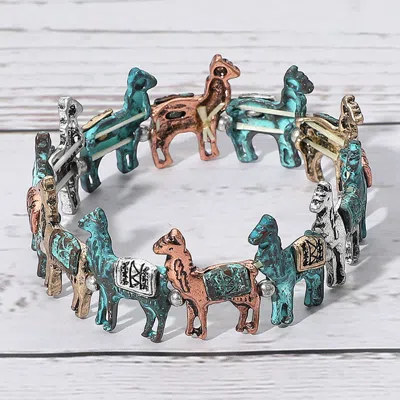 Fashnzfab Antique Metal Camel Stretch Bracelet Patina Verdigris In Multi