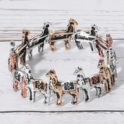 Fashnzfab Antique Metal Camel Stretch Bracelet Three Tone In Multi