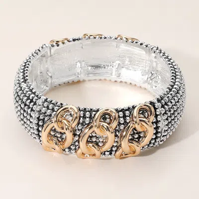 Fashnzfab Antique Metal Chain Detail Pointed Stretch Bracelet Two Tone In Multi