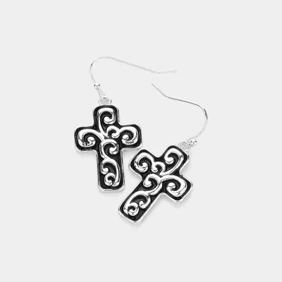 Fashnzfab Antique Metal Cross Dangle Earrings 0.7" X 1.3" In Multi