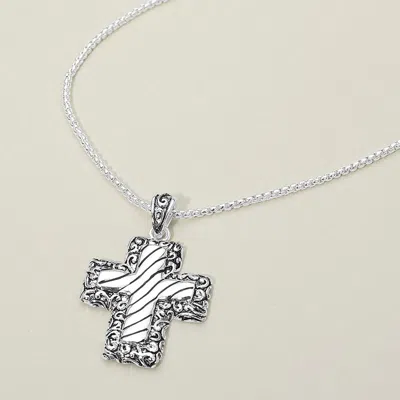 Fashnzfab Antique Metal Cross Pendant Necklace In Metallic