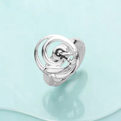 Fashnzfab Antique Metal Dolphin Stretch Ring - Antique Silver In Metallic