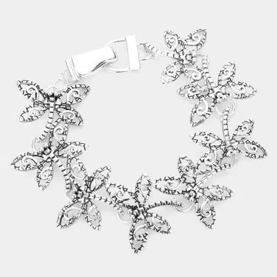 Fashnzfab Antique Metal Dragonfly Magnetic Bracelet In Silver