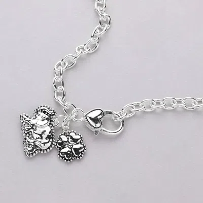 Fashnzfab Antique Metal Elephant Clover Pendant Necklace In Multi