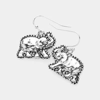Fashnzfab Antique Metal Elephant Dangle Earrings - Antique Silver In Metallic