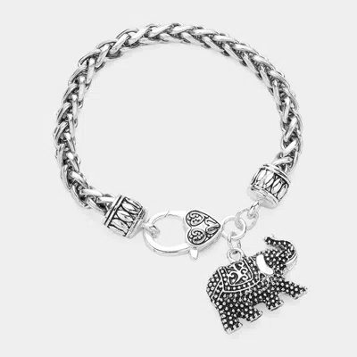 Fashnzfab Antique Metal Elephant Heart Charm Bracelet In Multi