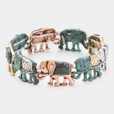 Fashnzfab Antique Metal Elephant Stretch Bracelet In Blue