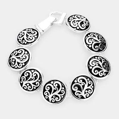 Fashnzfab Antique Metal Embossed Pattern Disk Link Magnetic Bracelet In Metallic
