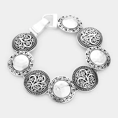 Fashnzfab Antique Metal Embossed Pattern Disk Link Magnetic Bracelet In Multi
