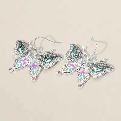 Fashnzfab Antique Metal Enamel Butterfly Dangle Earrings In Multi
