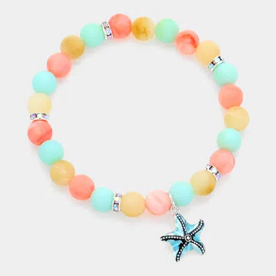 FASHNZFAB ANTIQUE METAL ENAMEL STARFISH CHARM BEADED STRETCH BRACELET ANTIQUE SILVER, MULTI