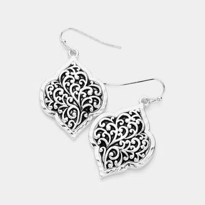 Fashnzfab Antique Metal Filigree Abstract Shape Dangle Earrings In Silver