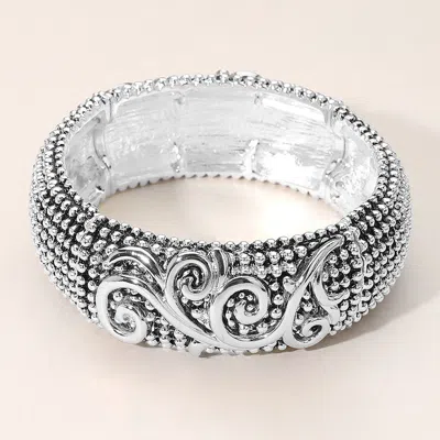 Fashnzfab Antique Metal Filigree Detail Pointed Stretch Bracelet Antique Silver In Metallic
