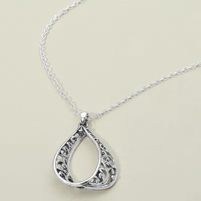 Fashnzfab Antique Metal Filigree Ornate Open Teardrop Pendant Necklace In Brown