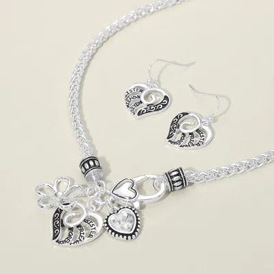 Fashnzfab Antique Metal Flower Heart Stone Charm Pendant Necklace In Silver
