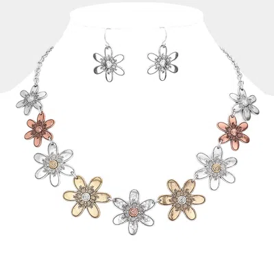 Fashnzfab Antique Metal Flower Necklace In Multi