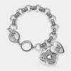 Fashnzfab Antique Metal Heart Charm Toggle Bracelet Antique Silver In Multi