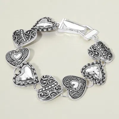 Fashnzfab Antique Metal Heart Link Magnetic Bracelet Antique Silver In Multi