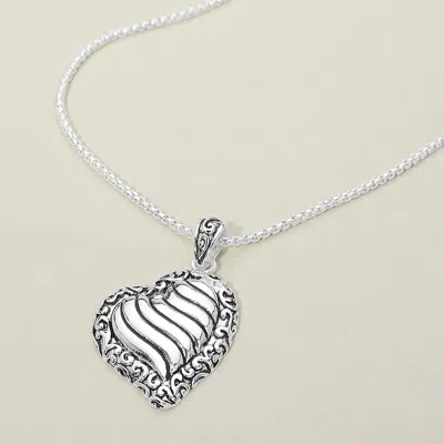 Fashnzfab Antique Metal Heart Pendant Necklace In Silver