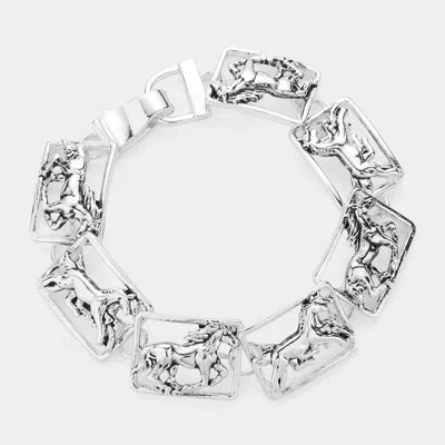 Fashnzfab Antique Metal Horse Frame Magnetic Bracelet Antique Silver In Multi