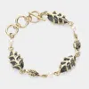 Fashnzfab Antique Metal Leaf Pearl Toggle Bracelet Antique Gold, Black In Multi