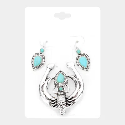 Fashnzfab Antique Metal Magnetic Pendant Set - Antique Silver, Turquoise In Multi
