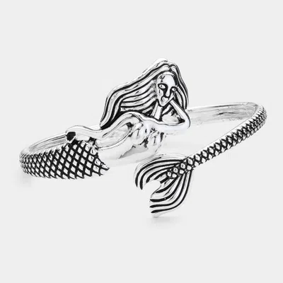 Fashnzfab Antique Metal Mermaid Hinged Bracelet Antique Silver In Multi
