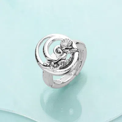 Fashnzfab Antique Metal Mermaid Stretch Ring - Antique Silver In Metallic
