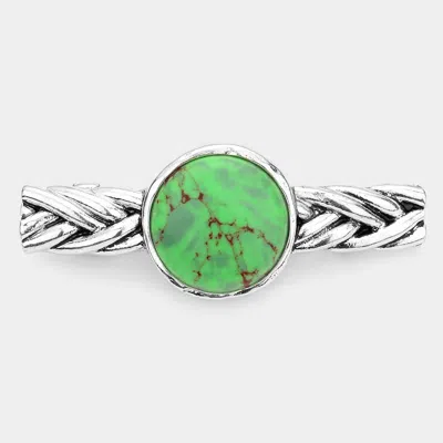 Fashnzfab Antique Metal Natural Stone Accented Barrette In Green