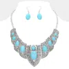 Fashnzfab Antique Metal Natural Stone Embellished Necklace In Gray